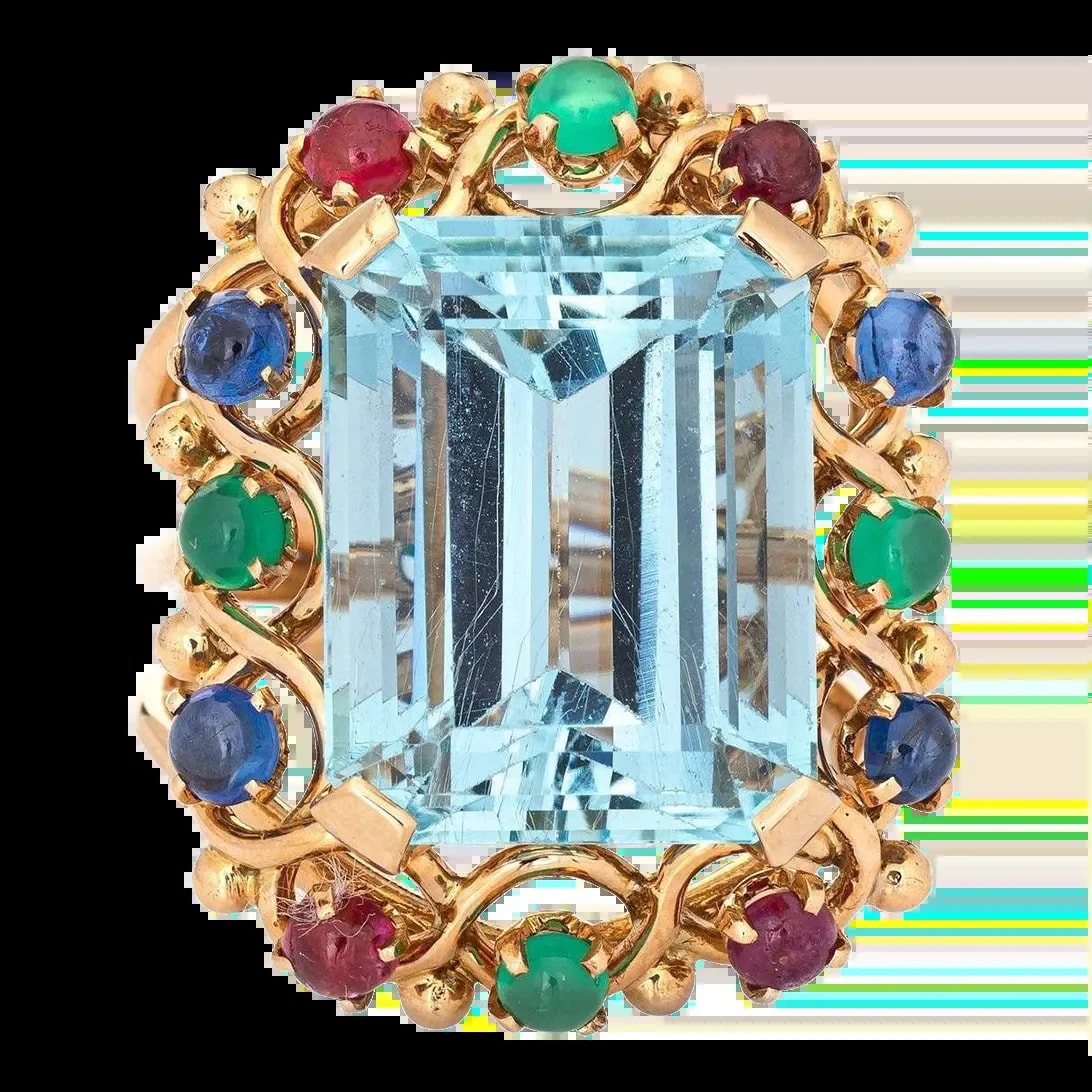 16.50ct Gemstone 14k Yellow Gold Cocktail Jewelry Size 7.5 — Jewelry — resale