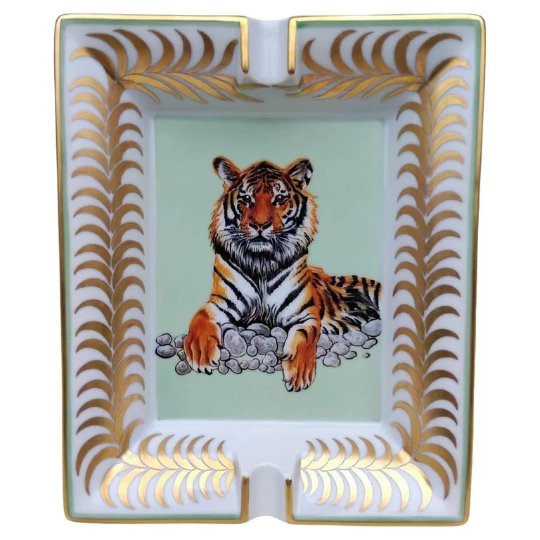 Hermès — Exceptional Hermès Gold Porcelain Cigar Ashtray Change Tray Tigre Royal — decorative_object — resale