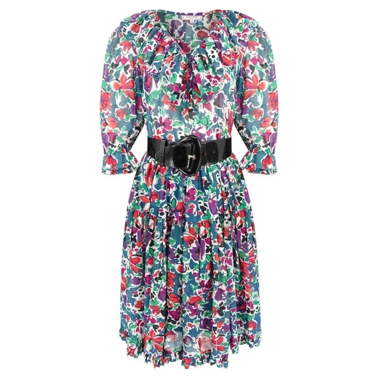 Yves Saint Laurent — Yves Saint Laurent Late 1970s–Early 1980s Painterly Floral Cotton Skirt Set — Clothing — resale