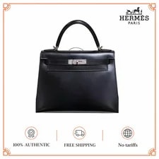 Noir — Hermes Kelly 28 89 Box Calf PHW No Receipt — Handbag — resale