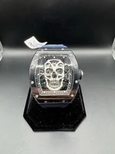 Invicta Noire Automatic Skeleton Skull Dial 50mm Black Case Blue Strap W/ Box 3