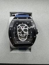 Invicta Noire Automatic Skeleton Skull Dial 50mm Black Case Blue Strap W/ Box 4