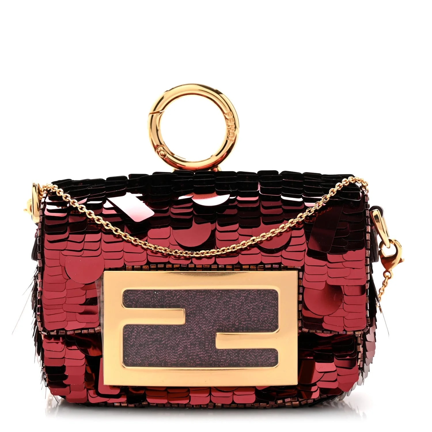 Fendi — Sequin Paillettes Shiny Sex and the City Nano Maxi Buckle Baguette Charm Granata — Handbag — resale