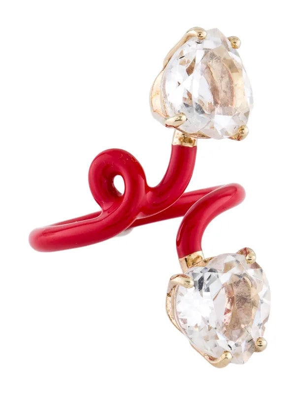 Bea Bongiasca — 9K Quartz & Enamel Double Heart Vine Tendril — Jewelry — resale