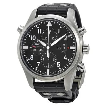 Double Chronograph Pilot Black Dial Black Leather IW377801 2