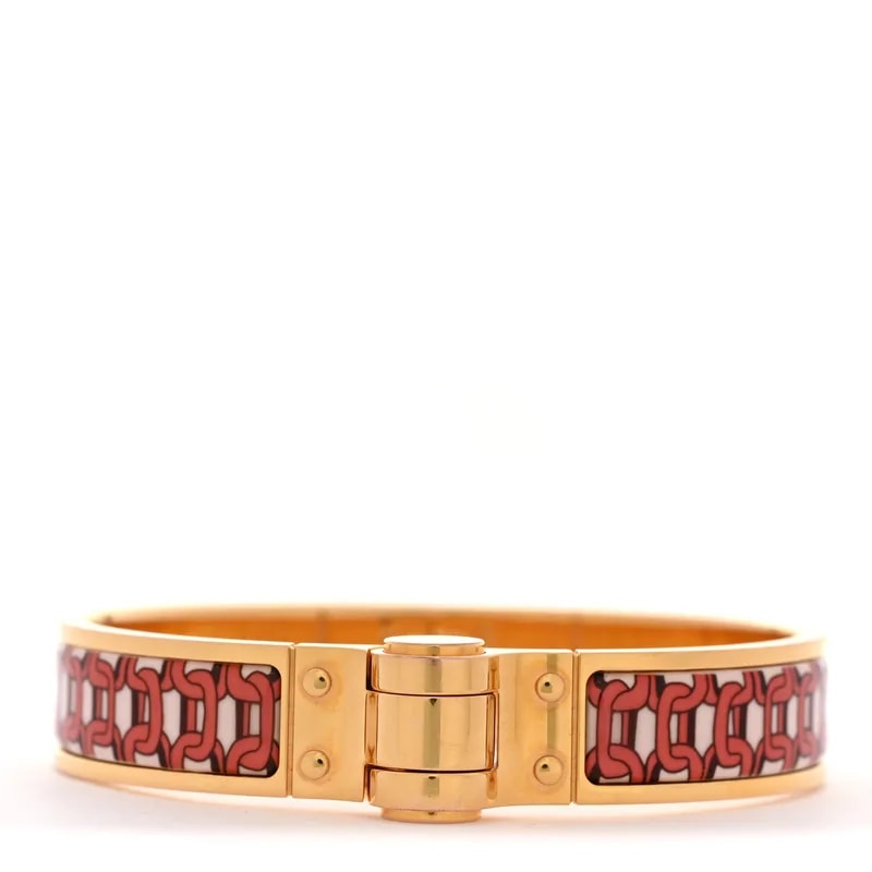 Hermès — Enamel Printed Narrow Balades Equestres Positif Negatif Hinged M — Jewelry — resale