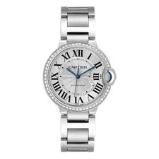 Cartier Ballon Bleu 36 Midsize Steel Diamond Silver Dial W4BB0017 Box Card 2