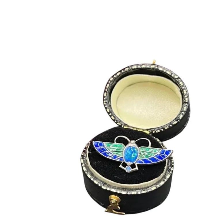 Charles Horner — Charles Horner Enamel Flying Scarab, Art Nouveau Brooch, Hallmarked 1910 — Jewelry — resale