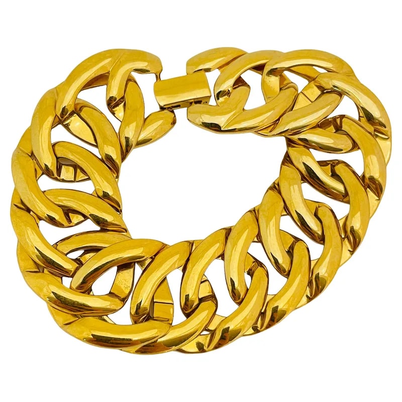 Napier Signed Vintage Gold Tone Massive Chain Link Designer Bracelet 2