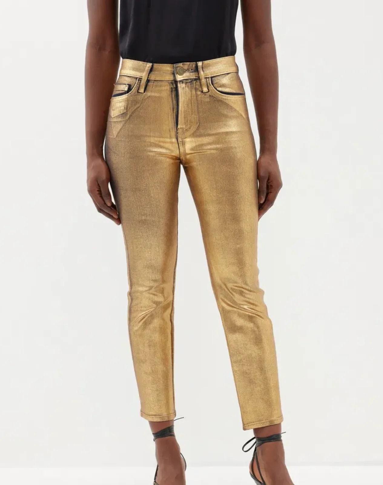 Frame le Crop Mini Cropped Metallic Coated High-Rise Bootcut Jeans 2