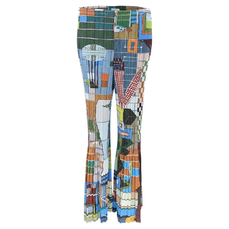 Issey Miyake — Issey Miyake Pleats Please 2001 Archival Print Flare Pants — Clothing — resale