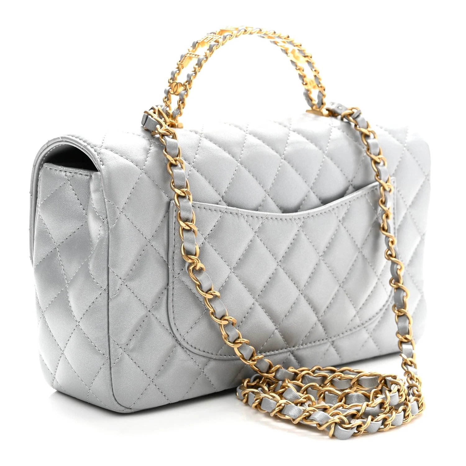 Metallic Small Strass on Top Flap Silvery 3