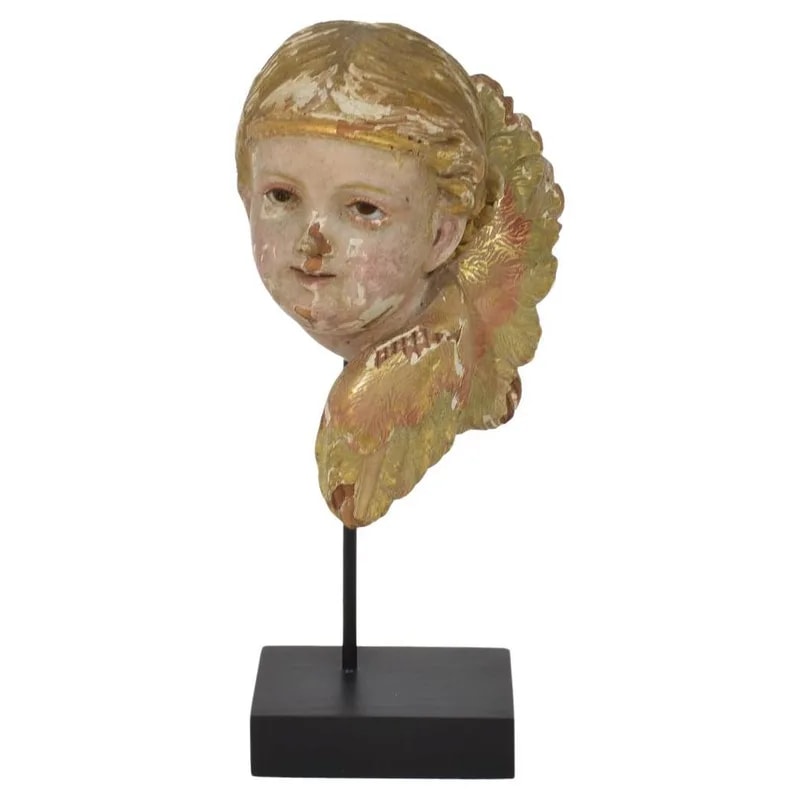 Antique Hand-Carved Wooden Angel Head Sculpture, Spanish, Circa 1900-1920 — decorative_object — resale