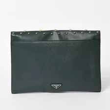 Prada Studs Rhinestones Leathe Triangle Logo Dark 2
