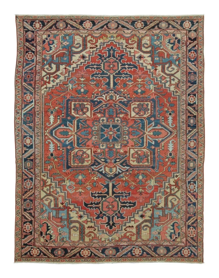 Antique Persian Heriz Rug With Geometric Medallion in & - Rug & Kilim — Furniture — resale