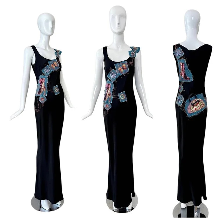 John Galliano — John Galliano 2002 3D Y2K Patchwork Embroidered Evening Gown Maxi Dress — Clothing — resale