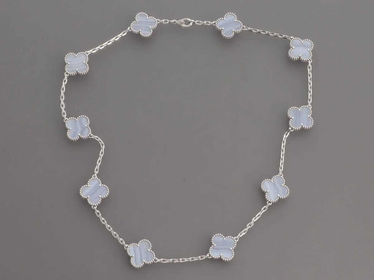 Van Cleef & Arpels 18K White Gold 10-Motif Chalcedony Alhambra 2