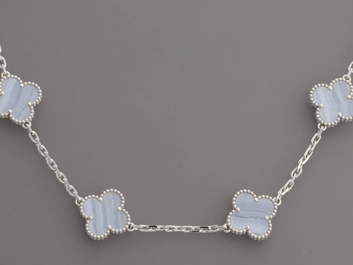 Van Cleef & Arpels 18K White Gold 10-Motif Chalcedony Alhambra 3