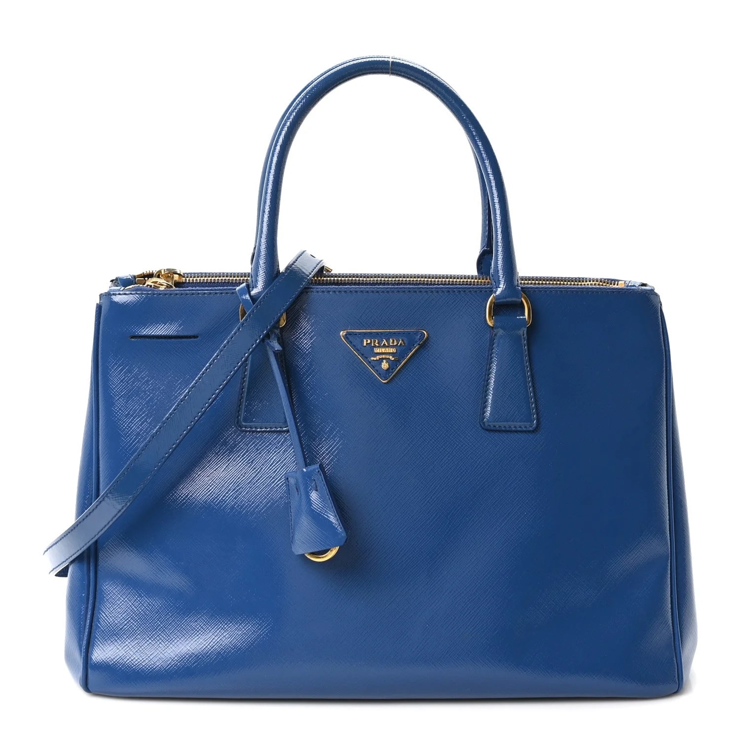 Prada — Vernice Medium Galleria Double Zip Azzurro — Handbag — resale