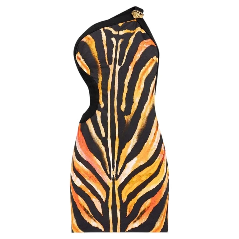 Roberto Cavalli — 1990s Roberto Cavalli Zebra Print One Shoulder Dress New With Original Tags 42it — Clothing — resale