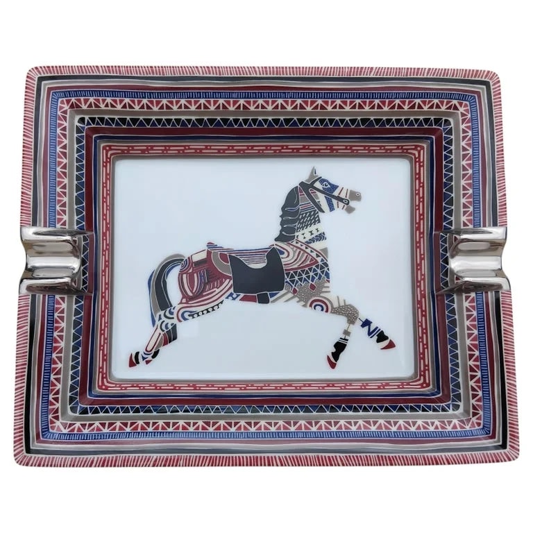 Hermès — Hermès Cigar Ashtray Change Tray Porcelain Platinum Horse Print — decorative_object — resale