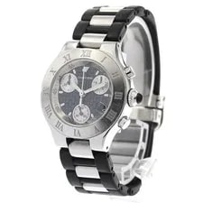 Cartier Chronoscaff W10198U2 31mm SS Rubber Black Dial Quartz Date #C507 2