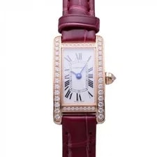 Cartier — Cartier Tank WJTA0026 Pink Gold Leather Diamond 15.2mm Silver Dial #YKW357 — Watch — resale