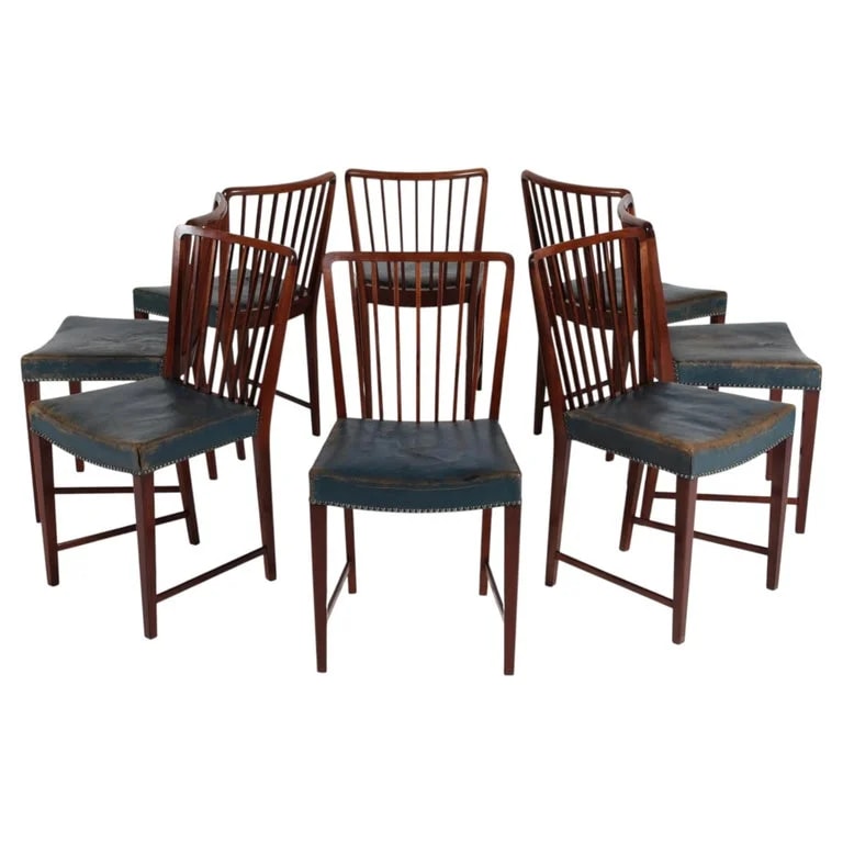 Fritz Hansen — Fritz Hansen A/S Set 8 Dining of With Seats 1940s — Furniture — resale