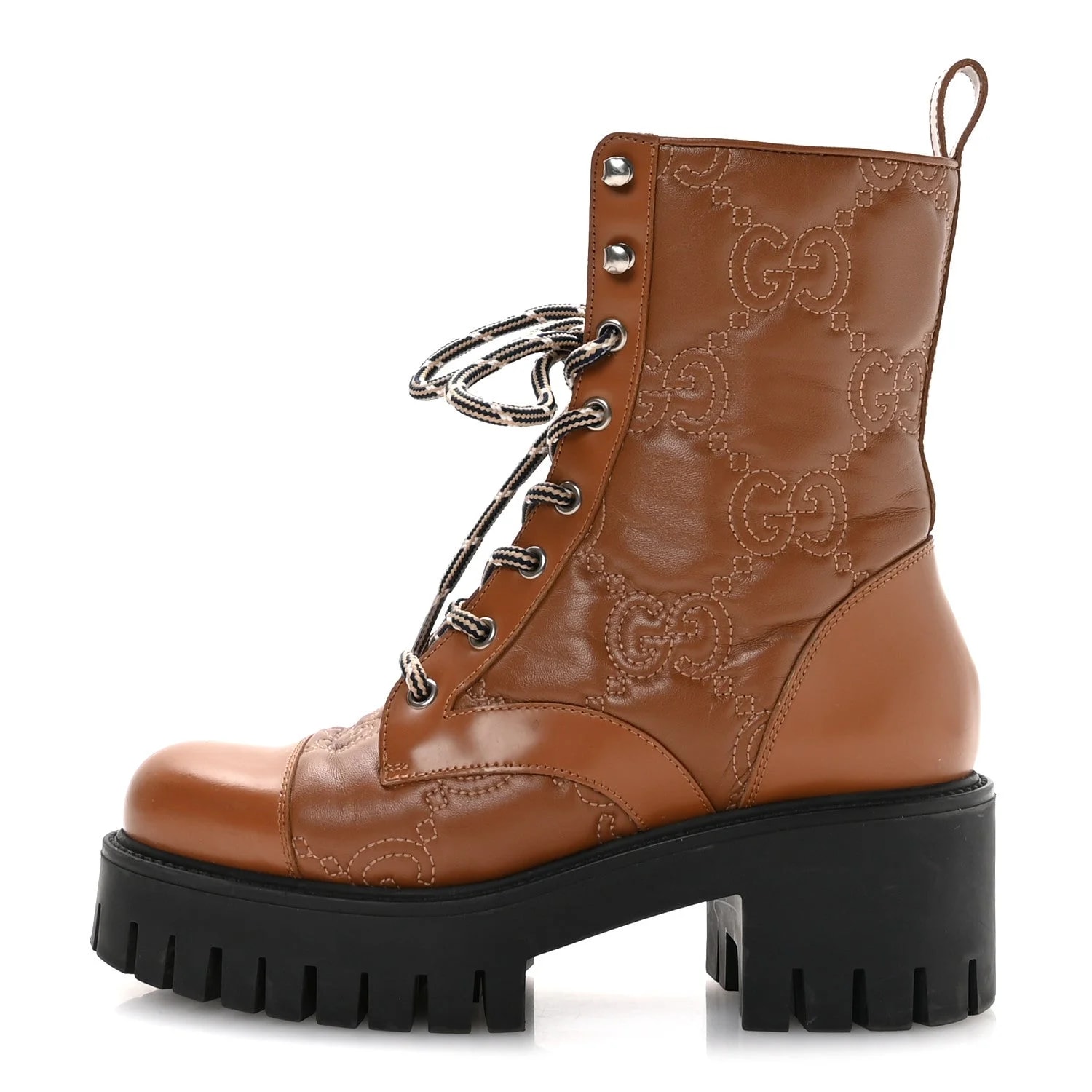 Gucci — Cordovan Lux GG Matelasse Lace Up 60mm Combat 36 Dark Hazel — Designer Shoe — resale