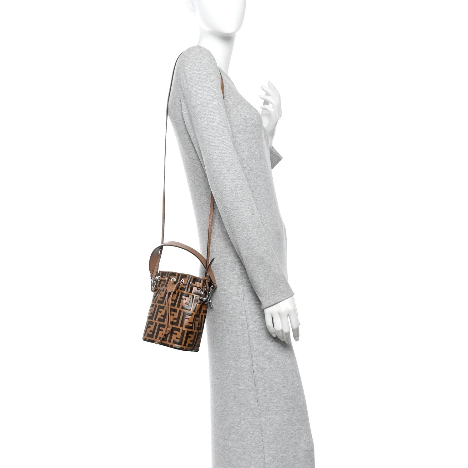 Vitello Liberty F Is Fendi 1974 Embossed Mini Mon Tresor Bucket Tobaco Orzo 2