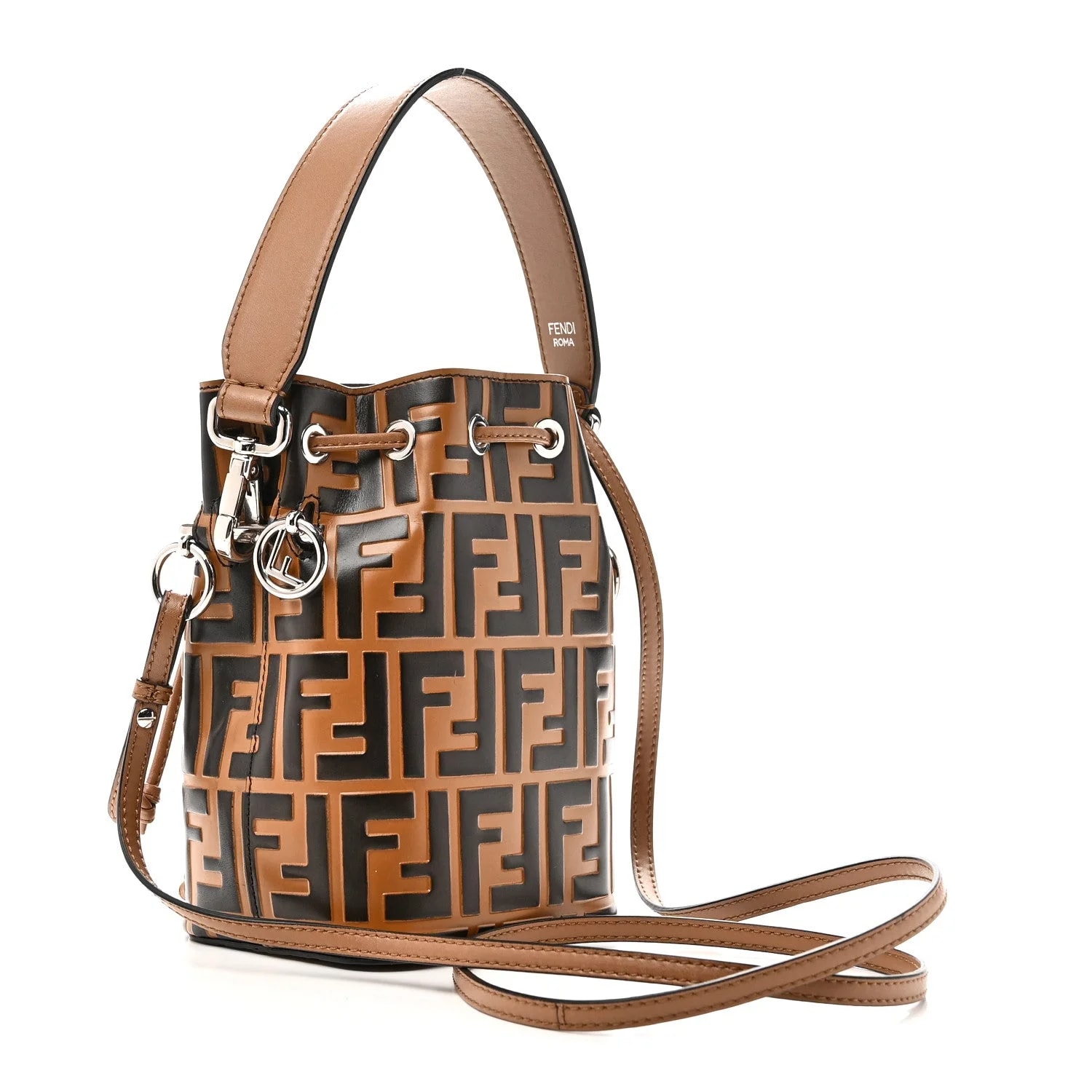 Vitello Liberty F Is Fendi 1974 Embossed Mini Mon Tresor Bucket Tobaco Orzo 3