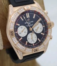 Breitling Chronomat B01 18k Rose Gold 42mm Diamond Bezel W/Box RB0134 3