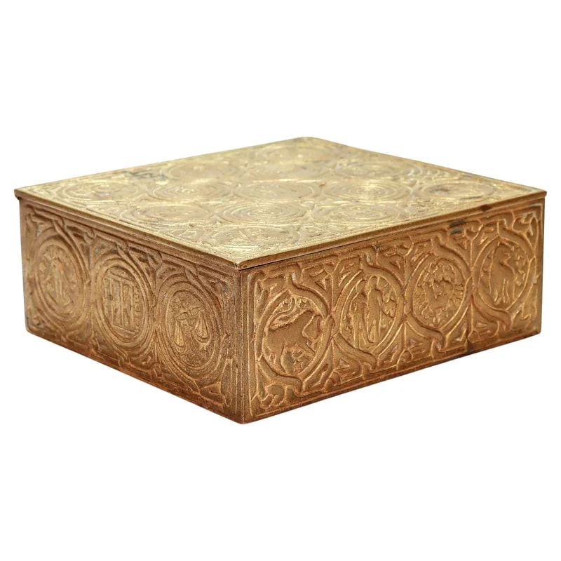 Tiffany Studios Zodiac Pattern Gilt Cigar Humidor Or Box No. 1655 2