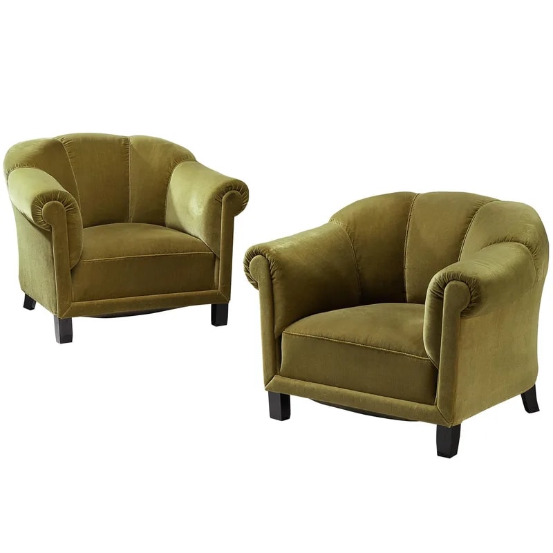 Pair of Mid-Century Lounge Chairs in Green Velvet — Furniture — resale