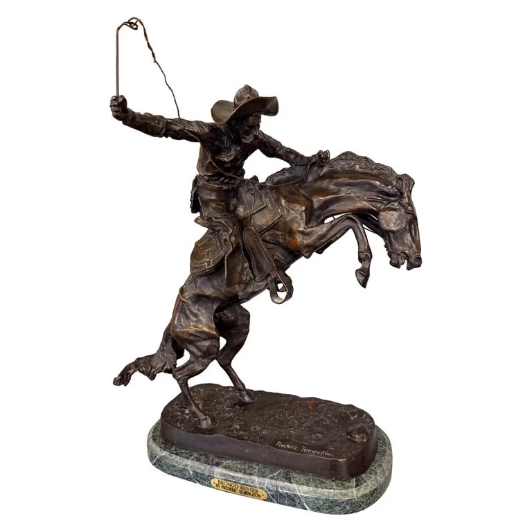 Frederic Remington — Bronco Buster Bronze Sculpture By Frederic Remington, Marble Base, Reproduction — decorative_object — resale