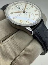IWC Portuguese Chronograph Silver Dial Leather Steel IW371401 W/ Case 3