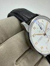 IWC Portuguese Chronograph Silver Dial Leather Steel IW371401 W/ Case 4