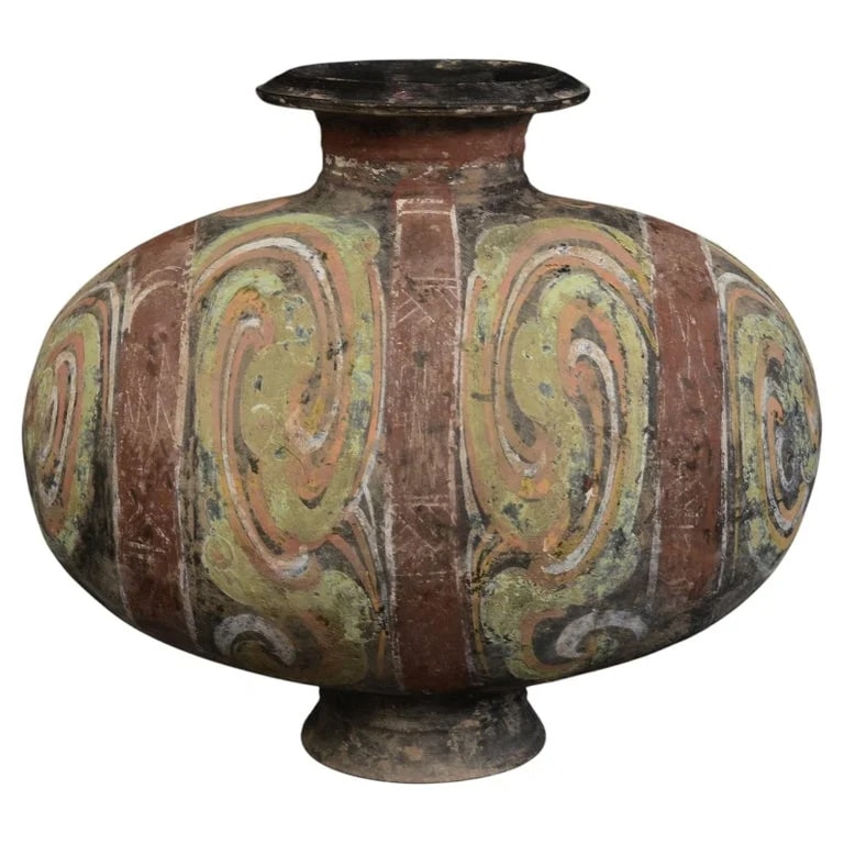 Dynasty — Han Dynasty, Antique Chinese Painted Pottery Cocoon Jar — Furniture — resale