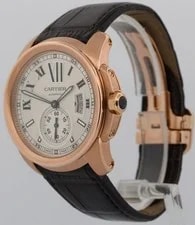 Cartier Calibre Ivory Roman 42mm 18K Rose Gold Leather 3300 / W7100009 3