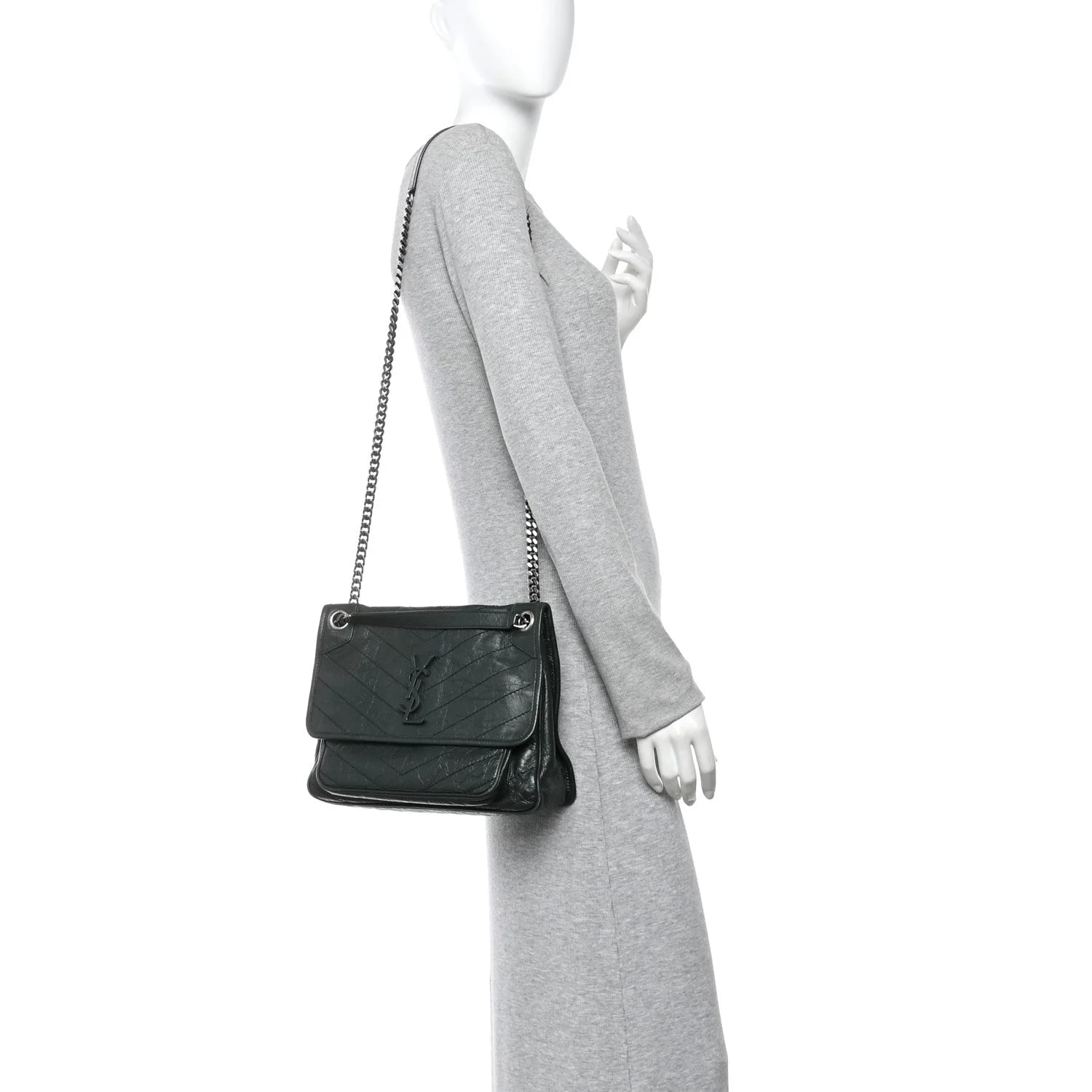 Crinkled Medium Niki Chain Satchel Dark 2