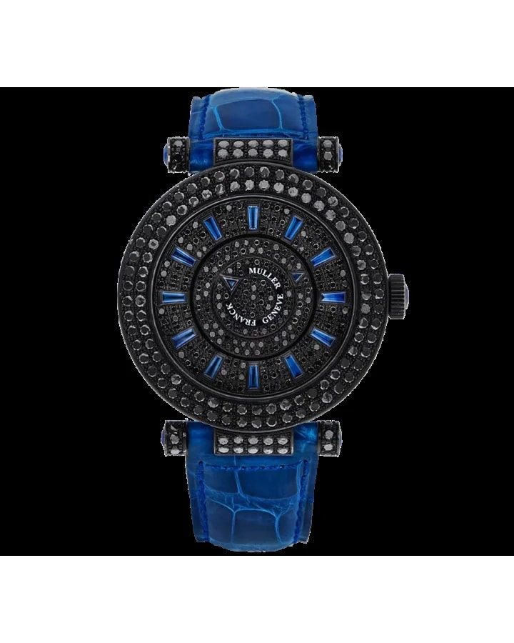 Worldofluxuryus — Franck Muller Ronde Double Mystery 18K White Gold PVD & Black Diamond & Sapphires — Watch — resale