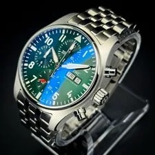 IWC Pilot Chronograph Stainless Steel Automatic Green Dial IW388104 41mm 4