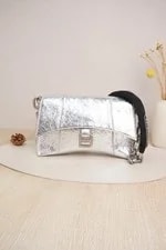 Balenciaga — Balenciaga Downtown Small Metallic Crinkled B Logo Tags — Handbag — resale