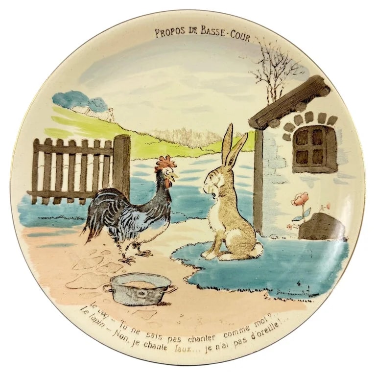 Benjamin Rabier — Sarreguemines Benjamin Rabier Childs Plate, Propos de Basse-Cour — Furniture — resale