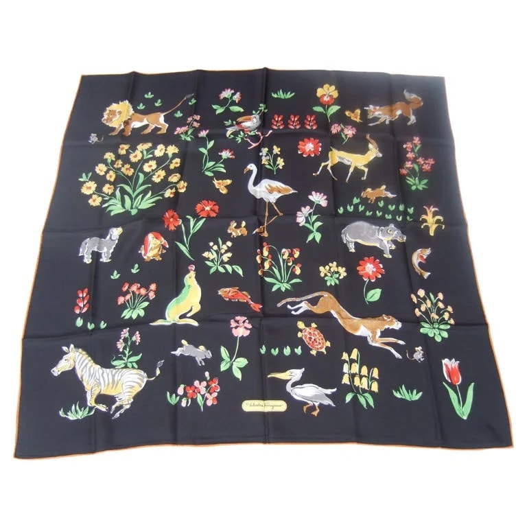 Salvatore Ferragamo — Salvatore Ferragamo Italian Hand Rolled Animal Floral Scarf 33 X — Accessory — resale