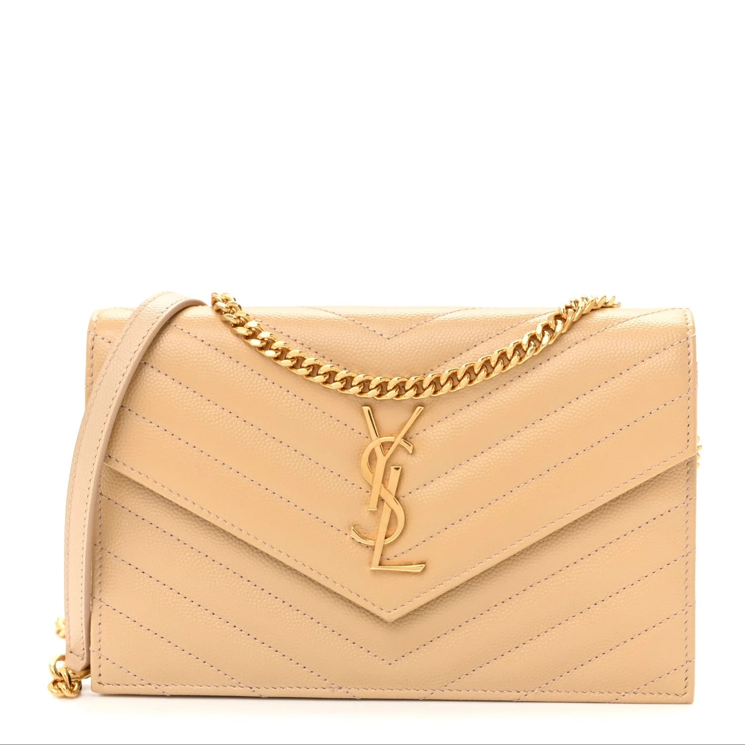 Saint Laurent — Grain de Poudre Chevron Envelope Chain Wallet Nude — Handbag — resale