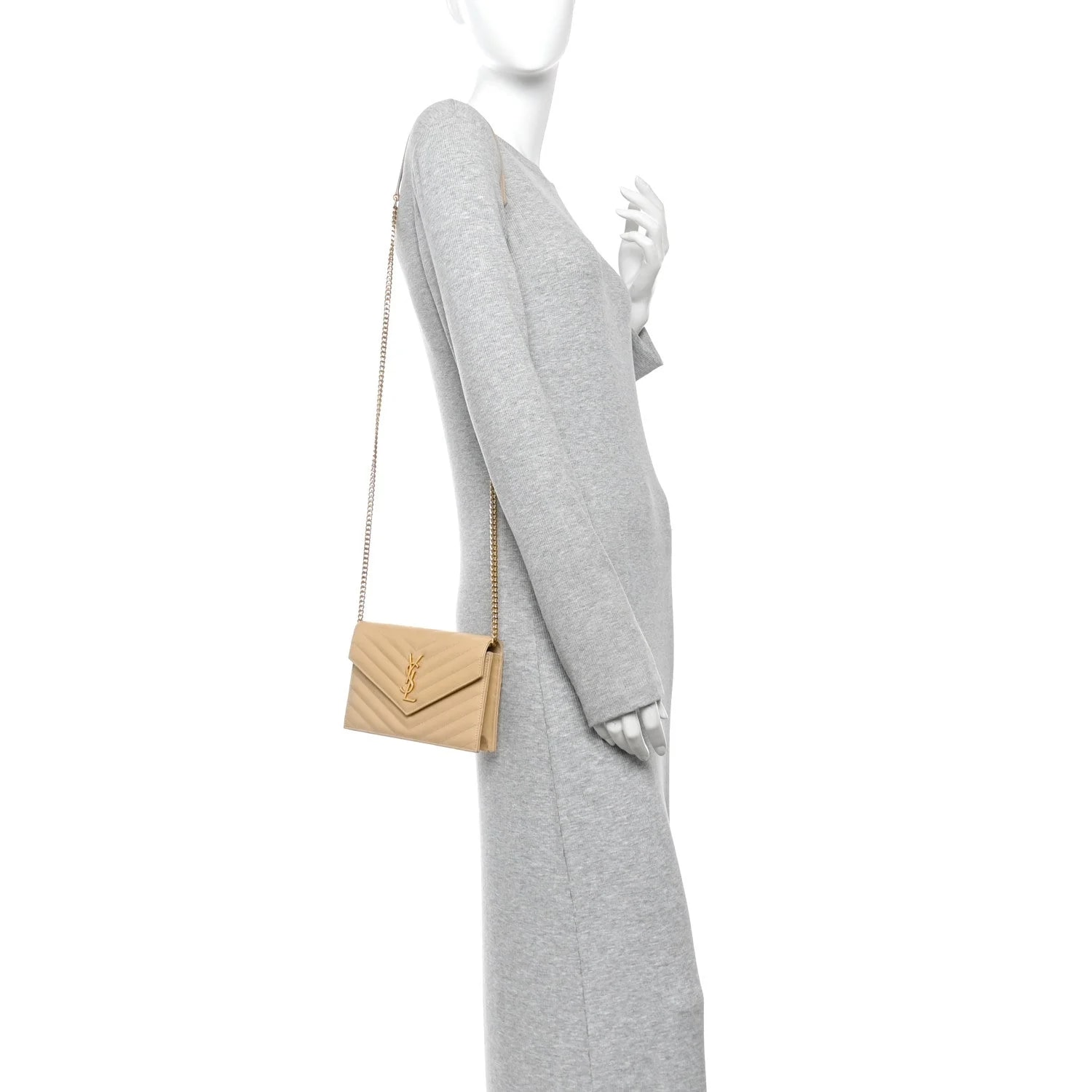Grain de Poudre Chevron Envelope Chain Wallet Nude 2