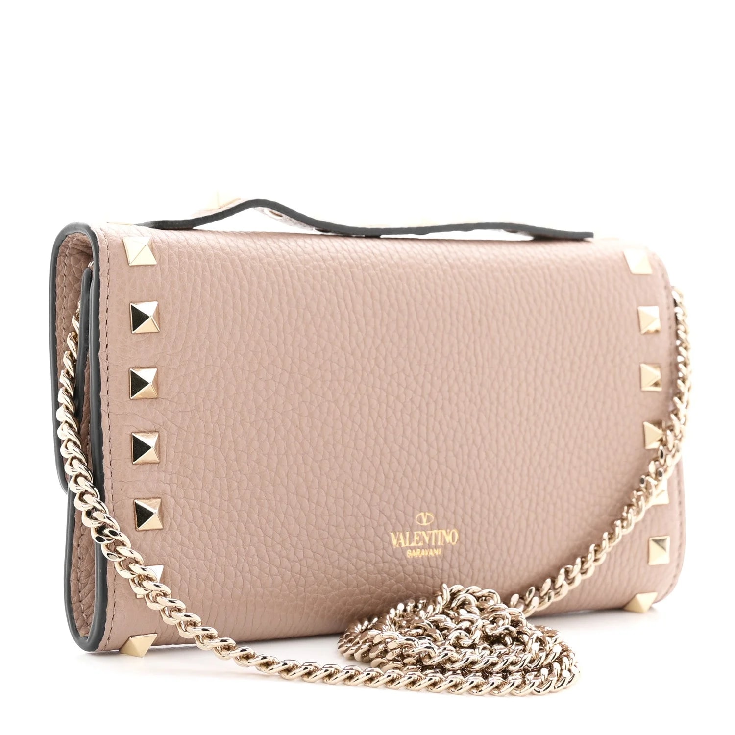 Pebbled Rockstud Flip Lock Wallet on Chain Poudre 3