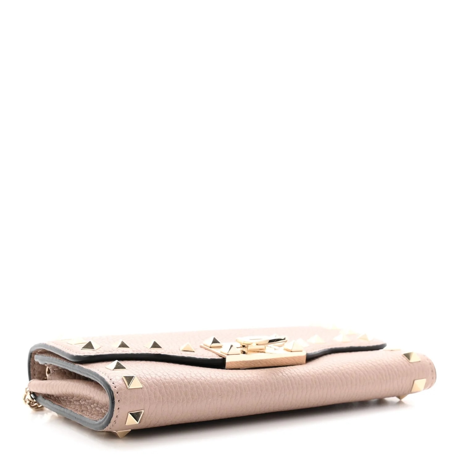 Pebbled Rockstud Flip Lock Wallet on Chain Poudre 4