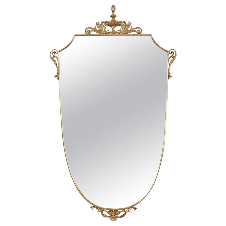 (After) Gio Ponti — Gio Ponti Large Italian Neoclassical Shield Brass Wall Mirror, 1950s — decorative_object — resale